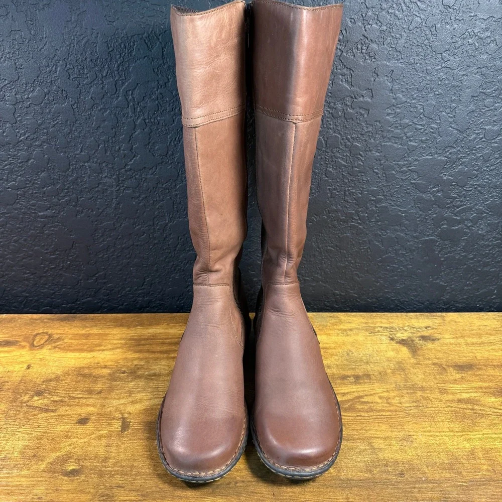 Born Felicia D85206 Brown Leather Knee High Zip Boots Womens Size 7M